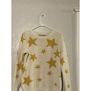 Marled Reunited Size Medium Stars Knit Pullover Sweater Tan Yellow Gold